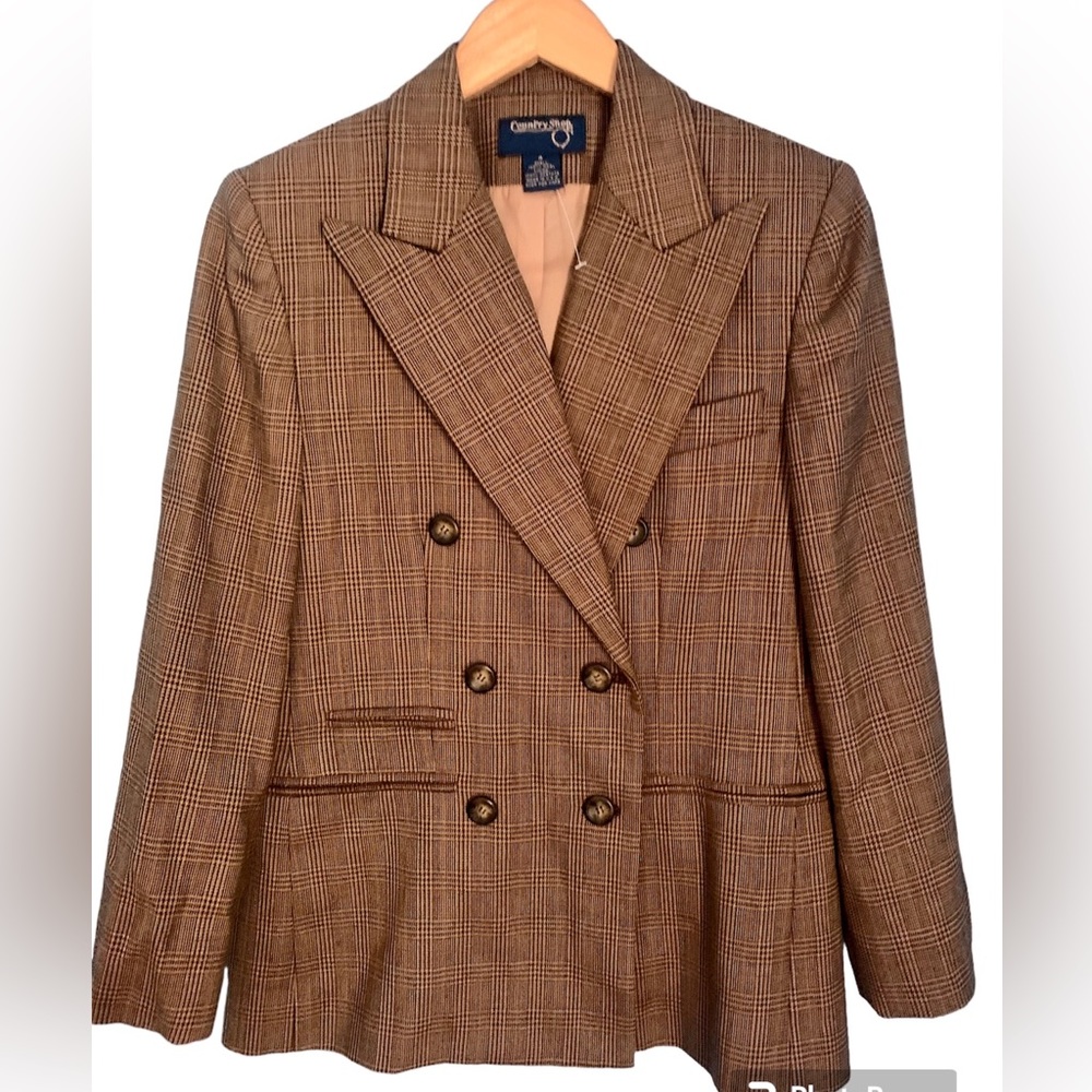 Vintage Country Shop Wool Glen Plaid Double Breasted Blazer Size 4 Academia 90's